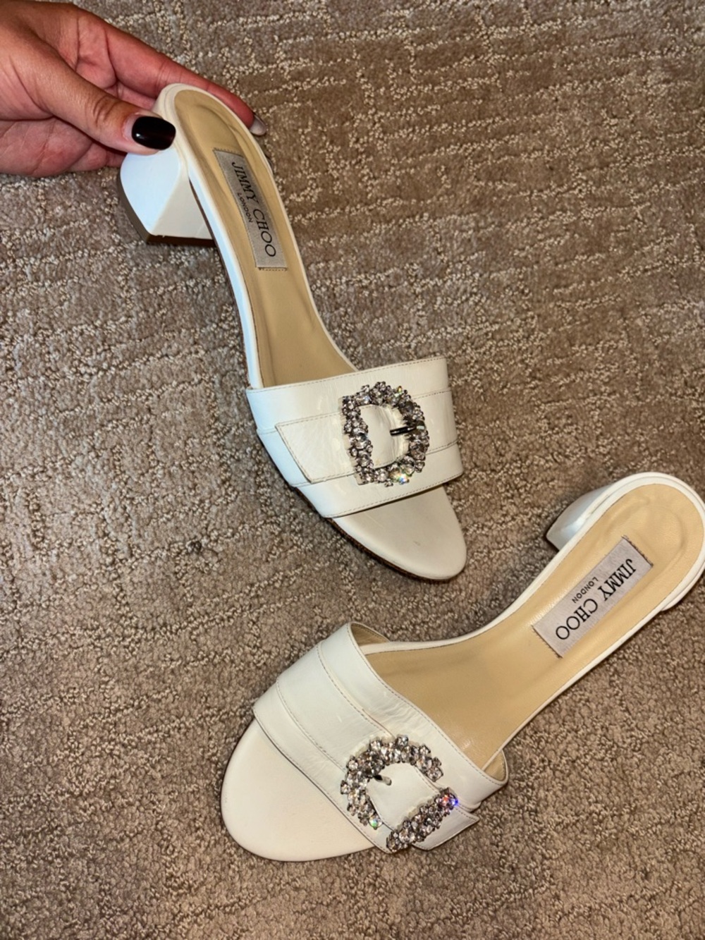 Jimmy Choo Ivory Crystal Buckle Slide Mules - Picture 4 of 4